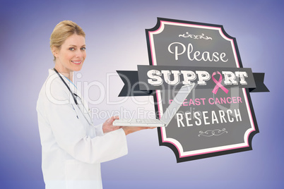 Doctor with breast cancer awareness message