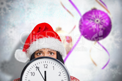 Composite image of woman worried at the time