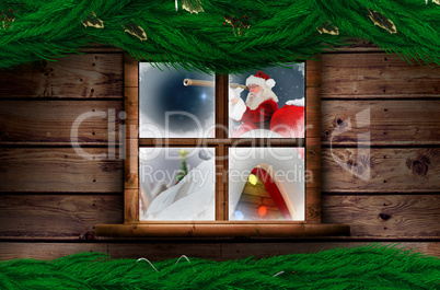 Composite image of santa delivery presents to village