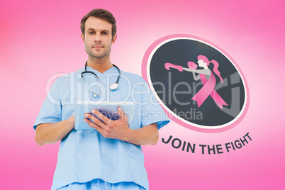 Doctor with breast cancer awareness message