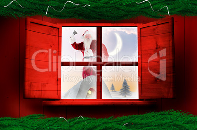 Composite image of santa delivery presents to village