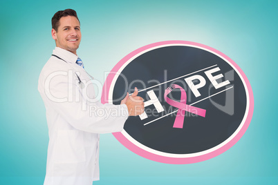 Doctor with breast cancer awareness message