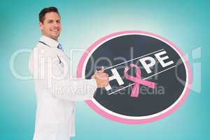 Doctor with breast cancer awareness message