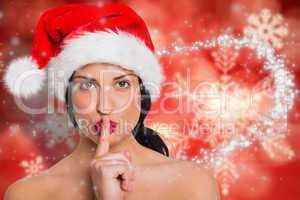 Composite image of woman with finger against lips