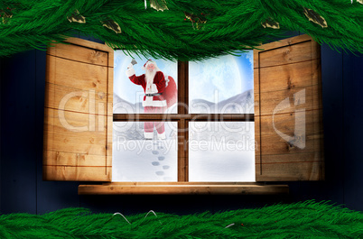 Composite image of santa delivery presents to village