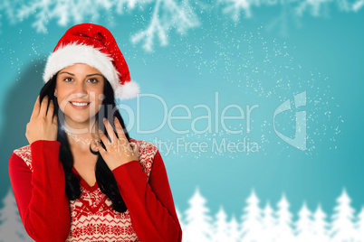 Composite image of woman smiling at camera