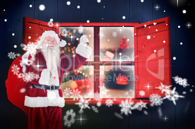 Composite image of santa claus ringing bell