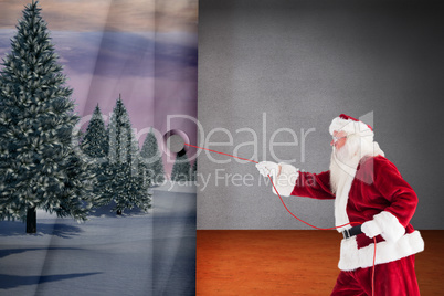 Composite image of santa pulls something with a rope Composite image of santa pulls something with a rope