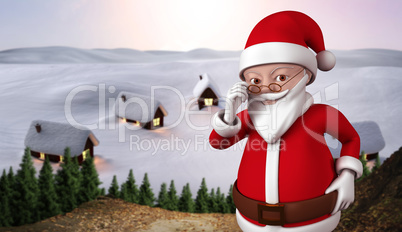 Composite image of cute cartoon santa claus