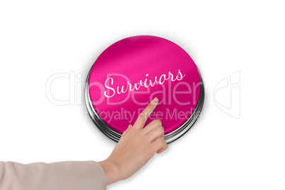 Hand pressing pink button for breast cancer awareness