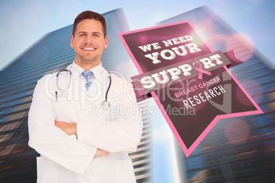 Doctor with breast cancer awareness message