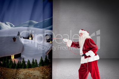 Composite image of santa pulls something with a rope