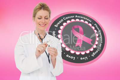 Doctor with breast cancer awareness message