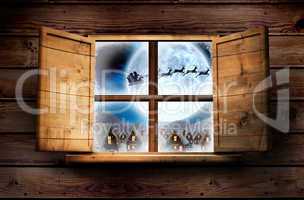 Composite image of window in wooden room