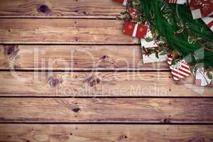 Composite image of festive christmas wreath with decorations