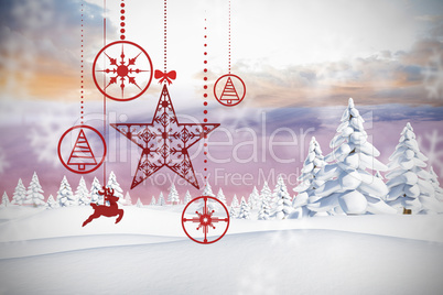 Composite image of hanging red christmas decorations