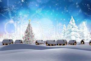 Composite image of snow covered village