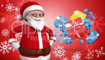 Composite image of cute cartoon santa claus