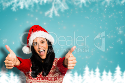 Composite image of woman giving a thumbs up