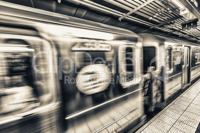 Fast moving train in Manhattan subway - New York transportation
