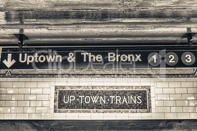 Uptown and The Bronx subway sign in New York City