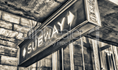 Subway old vintage sign in New York station
