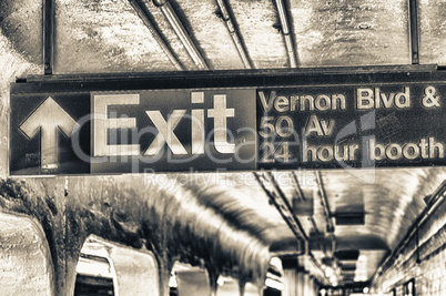 Subway exit sign in New York