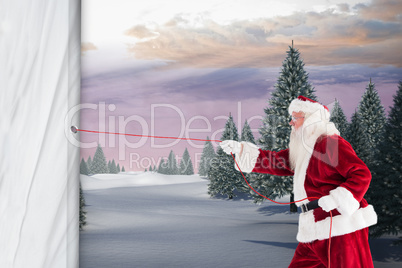 Composite image of santa pulls something with a rope