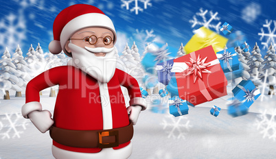 Composite image of cute cartoon santa claus