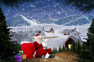 Composite image of santa looking through telescope Composite image of santa looking through telescope
