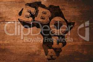 Composite image of black ebola text on africa outline