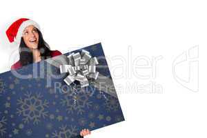 Composite image of woman holding a white sign