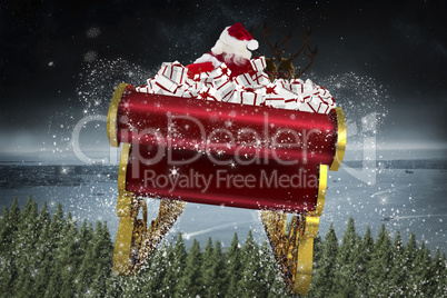 Composite image of santa flying his sleigh