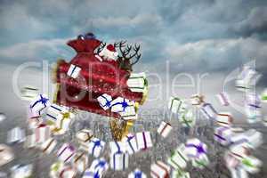 Composite image of white christmas presents with ribbon