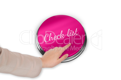 Hand pressing pink button for breast cancer awareness