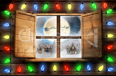 Composite image of decorative lights hanging in a shape