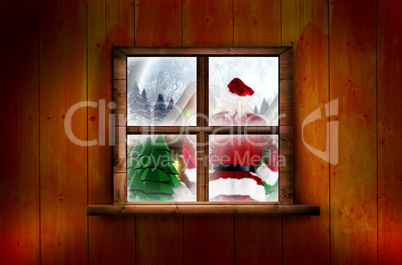 Composite image of santa delivery presents to village