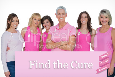 Composite image of enthusiastic women posing with pink tops for