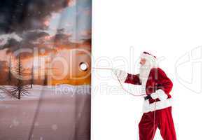 Composite image of santa pulls something with a rope