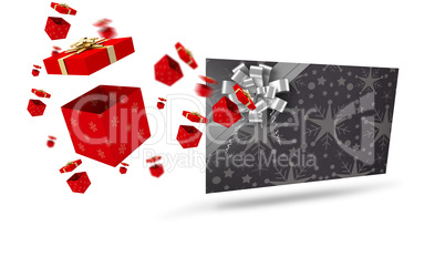 Composite image of flying christmas presents