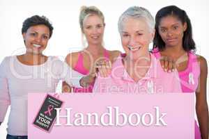 Composite image of supportive group of women wearing pink tops a