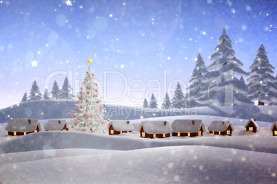 Composite image of snow covered village