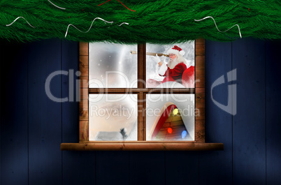 Composite image of santa delivery presents to village