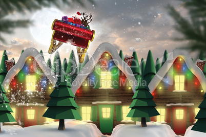 Composite image of santa flying his sleigh