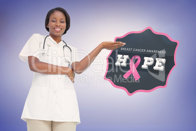 Doctor with breast cancer awareness message