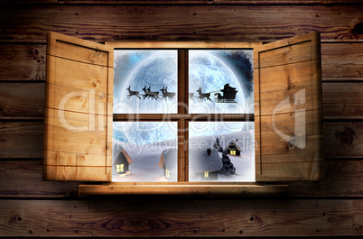 Composite image of window in wooden room