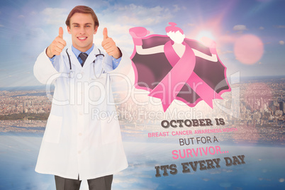 Doctor with breast cancer awareness message