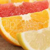 Nahaufnahme geschnittene Orange, Zitrone und Grapefruit Früchte