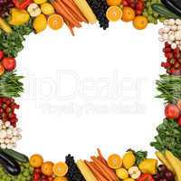 Rahmen aus Früchte, Obst und Gemüse freigestellt mit Textfreir