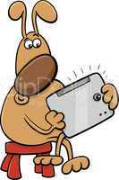 dog with tablet cartoon illustration